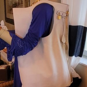 Tom Ford “Alix” fold over white oversized leather shoulder bag with gold zipper